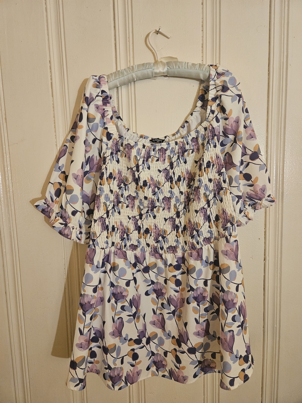 BloomChic Cream Blouse with Purple Floral Print